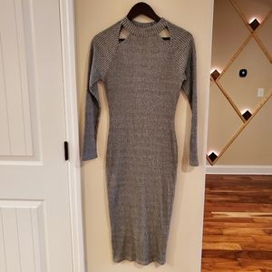 River Island Sweater Bodycon Long Sleeve Midi Dress Cutout Gray Size 12